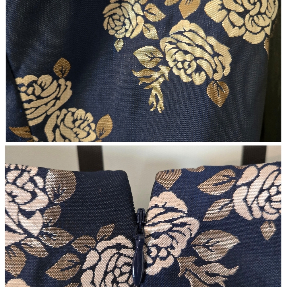 Gal Meets Glam Jenny Wallpaper Navy Blue Rose Floral Ruffle Knee Length Dress - Picture 8 of 12
